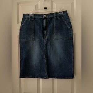 Women’s Vintage Bonjour Jean Skirt front slit contrast stitching pockets size 12